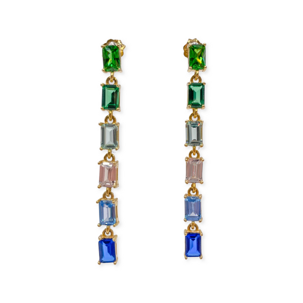 Blue-Green Tone Six stone CZ Earrings