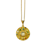Celestial Evil Eye Necklace with Rainbow CZ and Moonstone Center