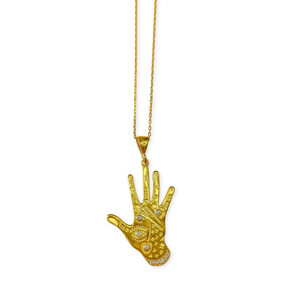 Hamsa Hand with Evil Eye and White CZ necklace
