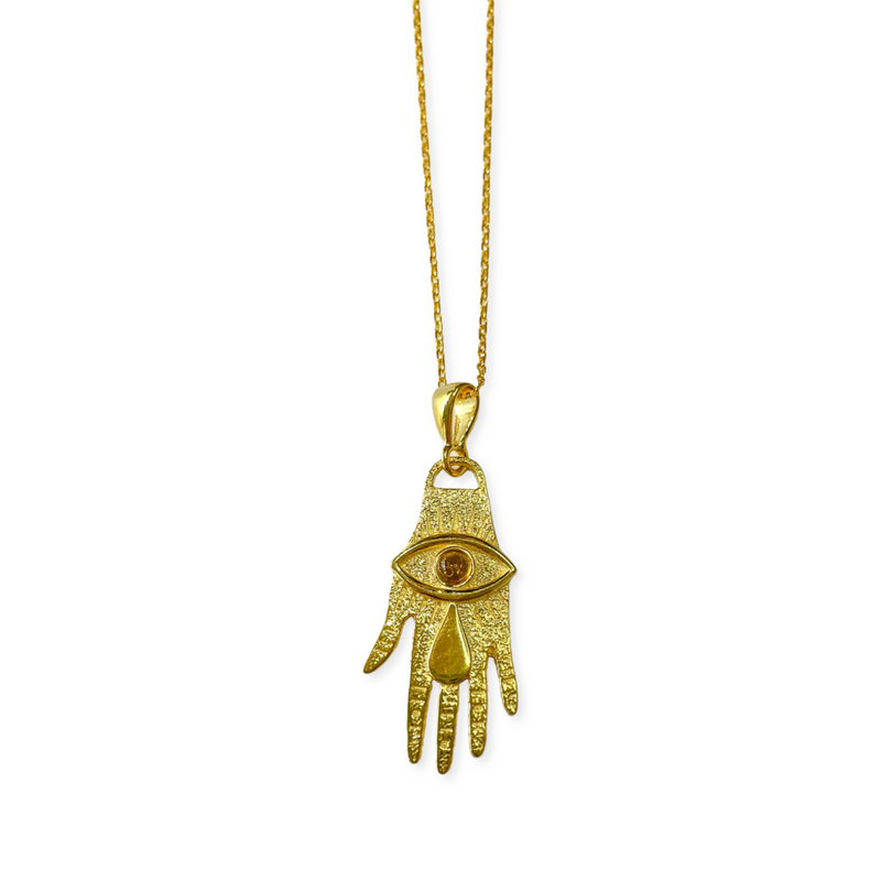 Hamsa with Evil Eye Enamel Necklace - Navy – Dandelion Jewelry
