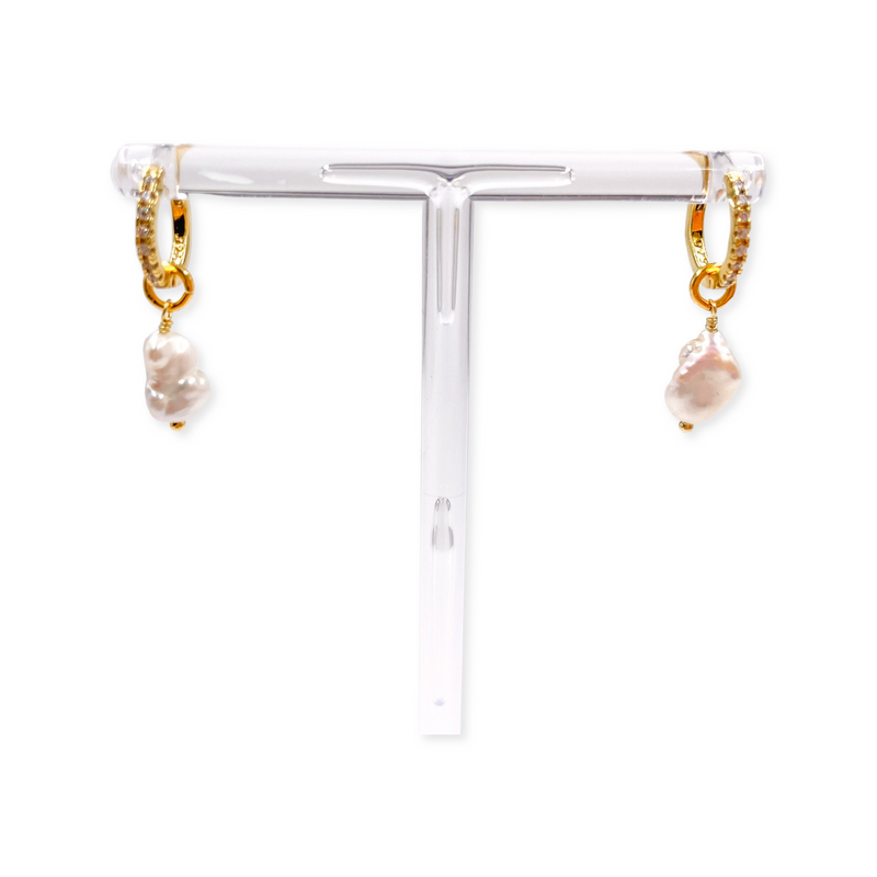 Hanging baroque pearl huggies