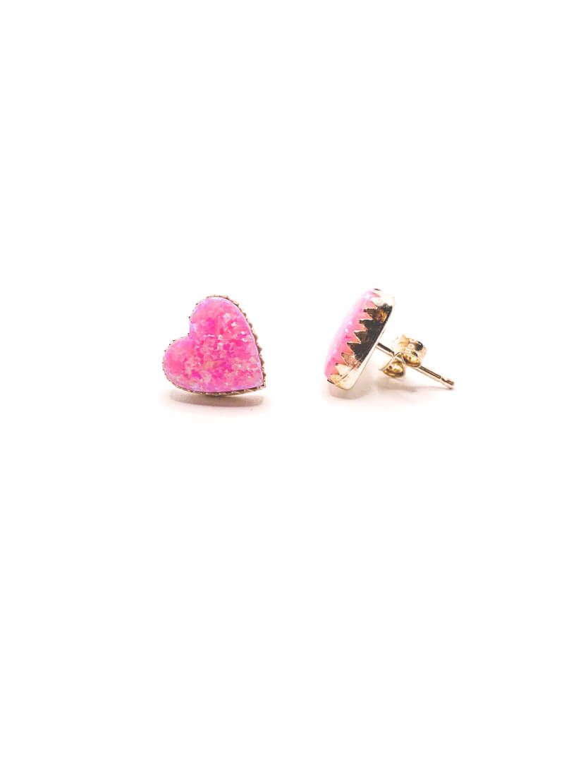 Sterling Silver Opal Large Hearts Pink