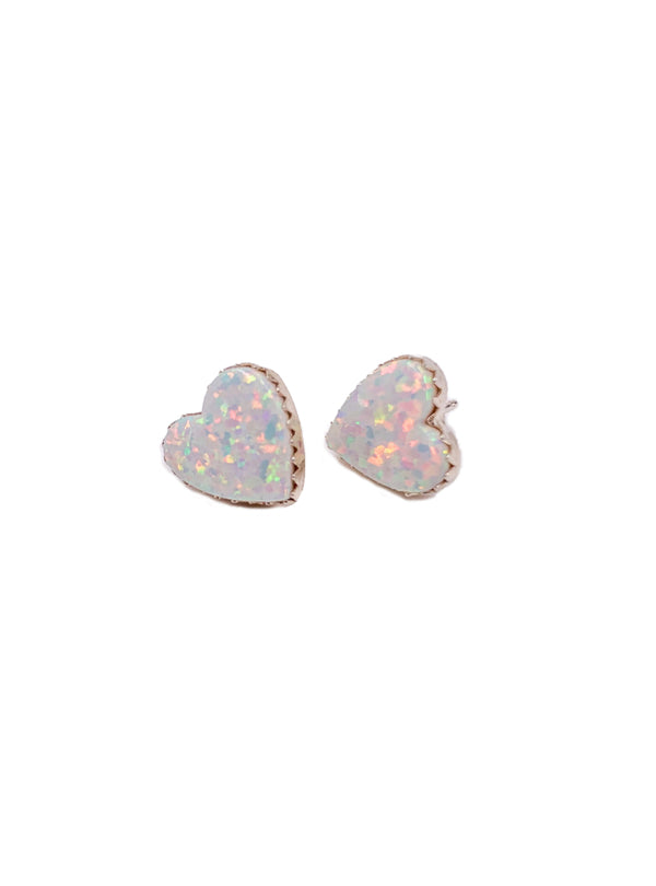 Sterling Silver Opal Large Hearts White