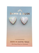 Sterling Silver Opal Large Hearts White